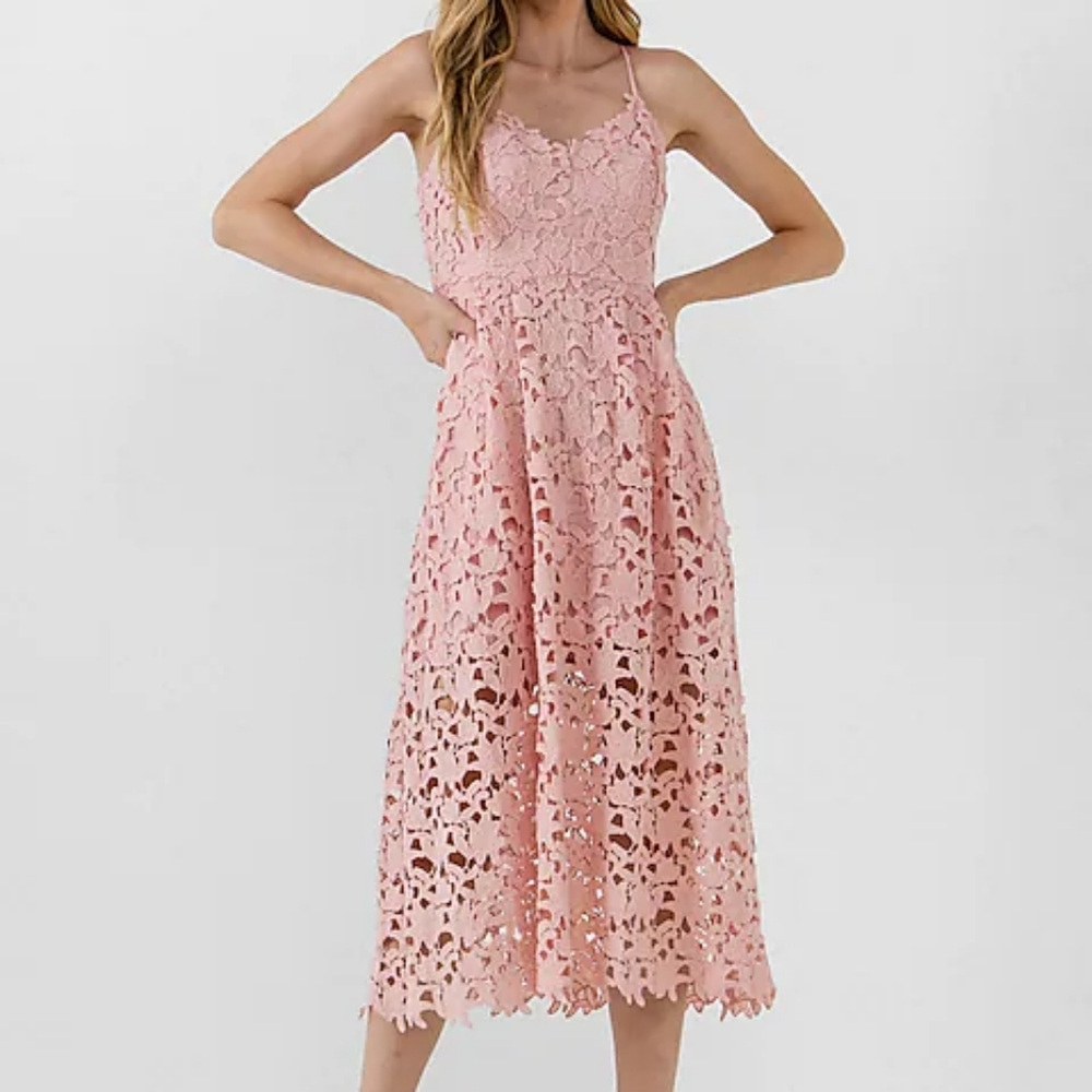 Express Lace Cami Midi Dress - Blush - Size S